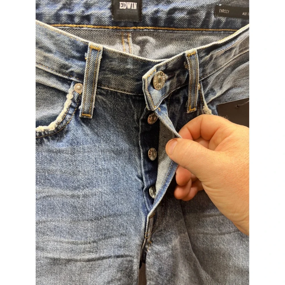 EDWIN Chrissy Wide Flare Jeans Womens 28 Blue NWT High Rise Raw Hem‎ 3375